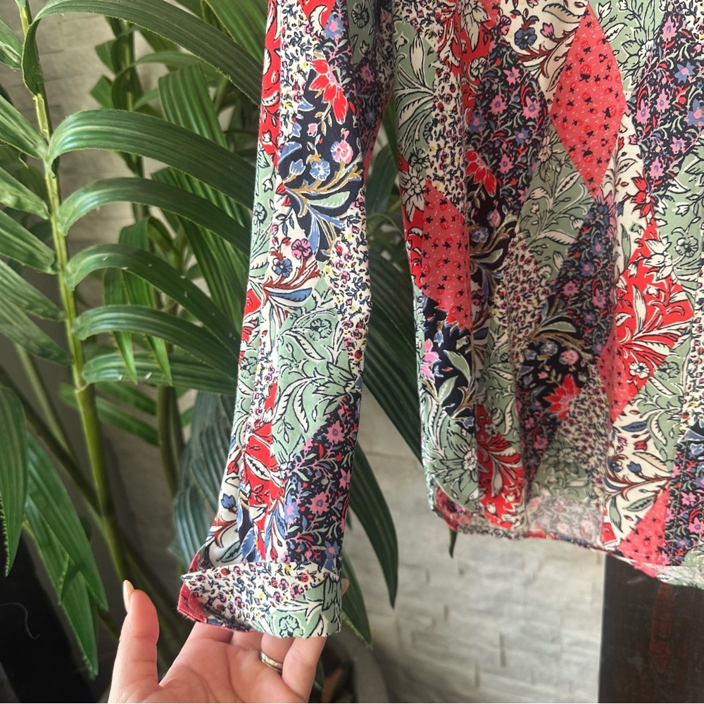 Loft Mixed Print Multicolor Patchwork Button Down… - image 3